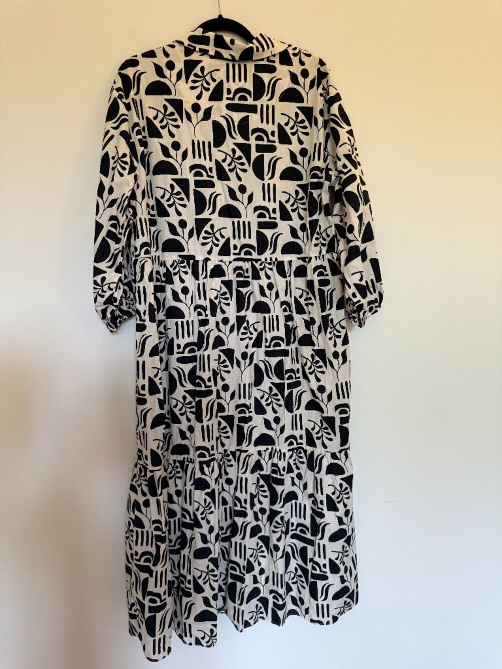 Anthropologie Maeve The Bettina Tiered Shirt Dress Cotton Boho Chic Black Large - Picture 7 of 7